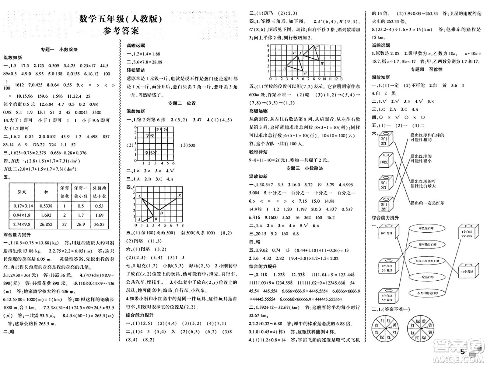 安徽大學(xué)出版社2024年春假期總動(dòng)員暑假必刷題五年級(jí)數(shù)學(xué)人教版答案