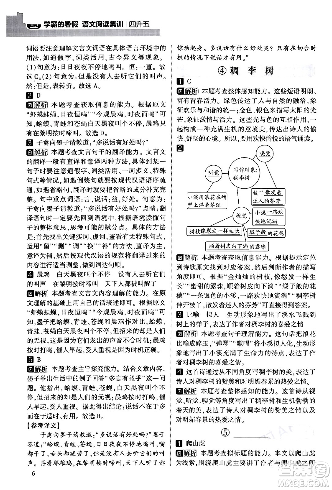 寧夏人民教育出版社2024年春經(jīng)綸學(xué)霸學(xué)霸的暑假語文閱讀集訓(xùn)四升五年級語文人教版答案