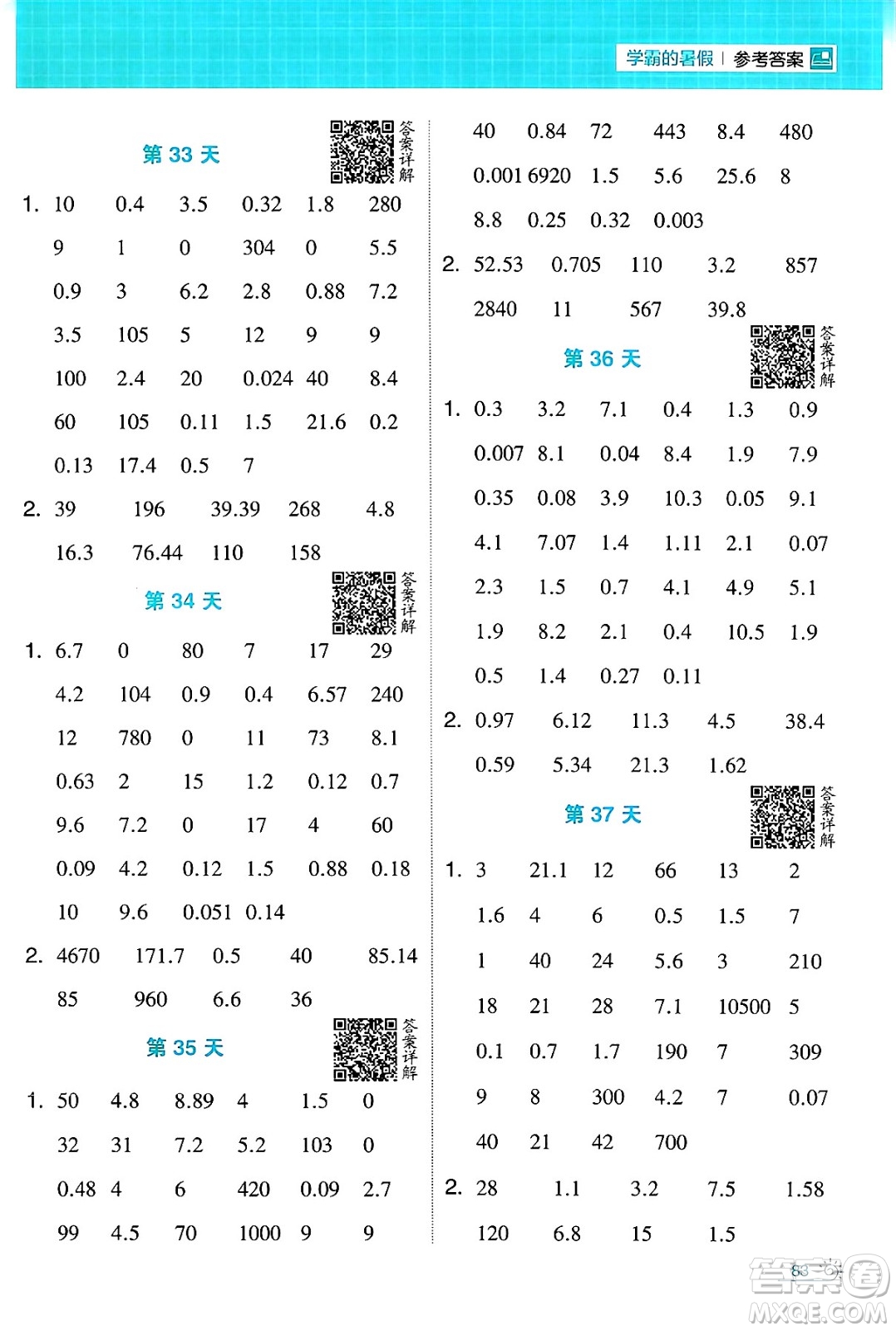 寧夏人民教育出版社2024年春經(jīng)綸學(xué)霸學(xué)霸的暑假計(jì)算暑假大通關(guān)四升五年級數(shù)學(xué)人教版答案