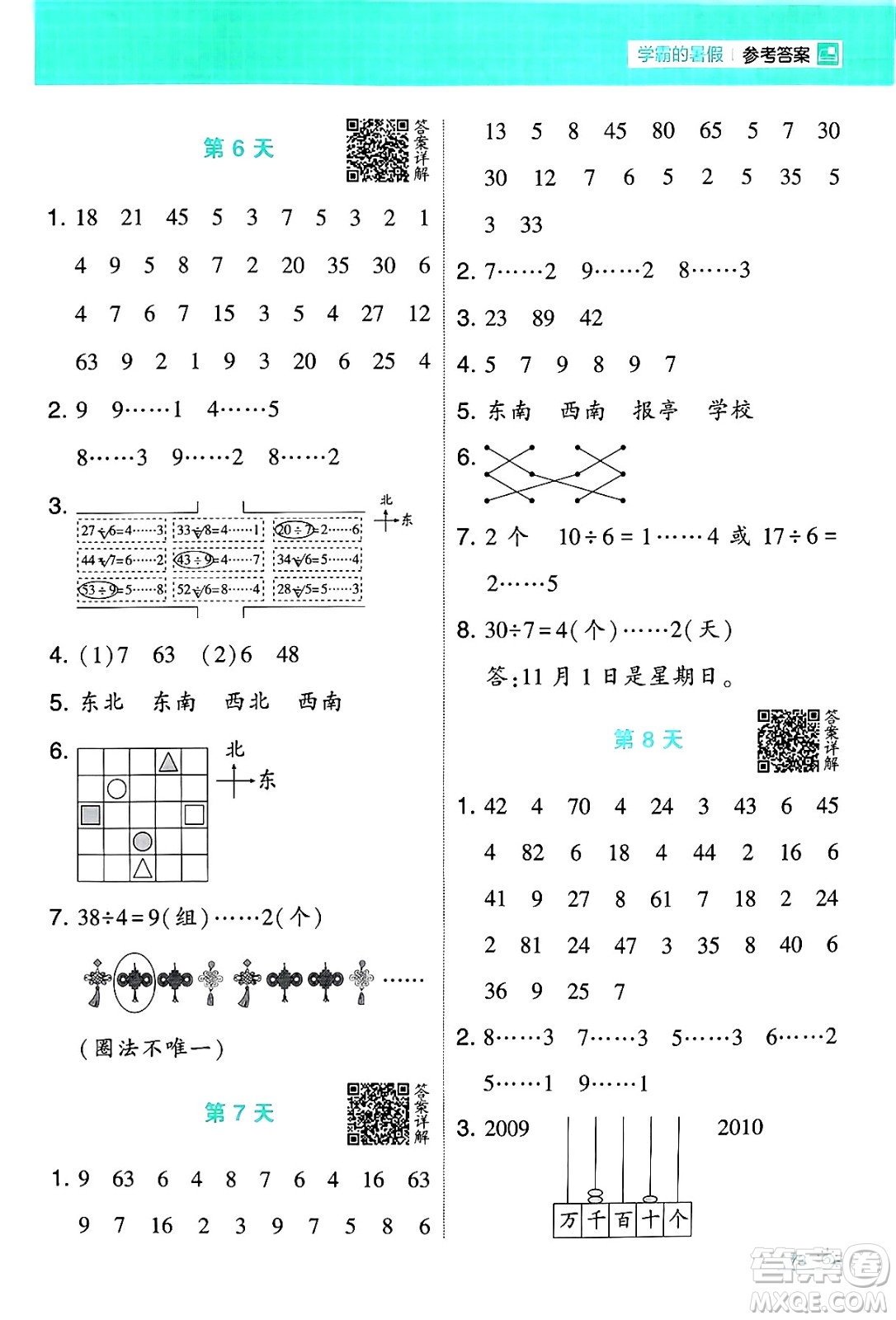 寧夏人民教育出版社2024年春經(jīng)綸學霸學霸的暑假計算暑假大通關(guān)二升三年級數(shù)學北師大版答案