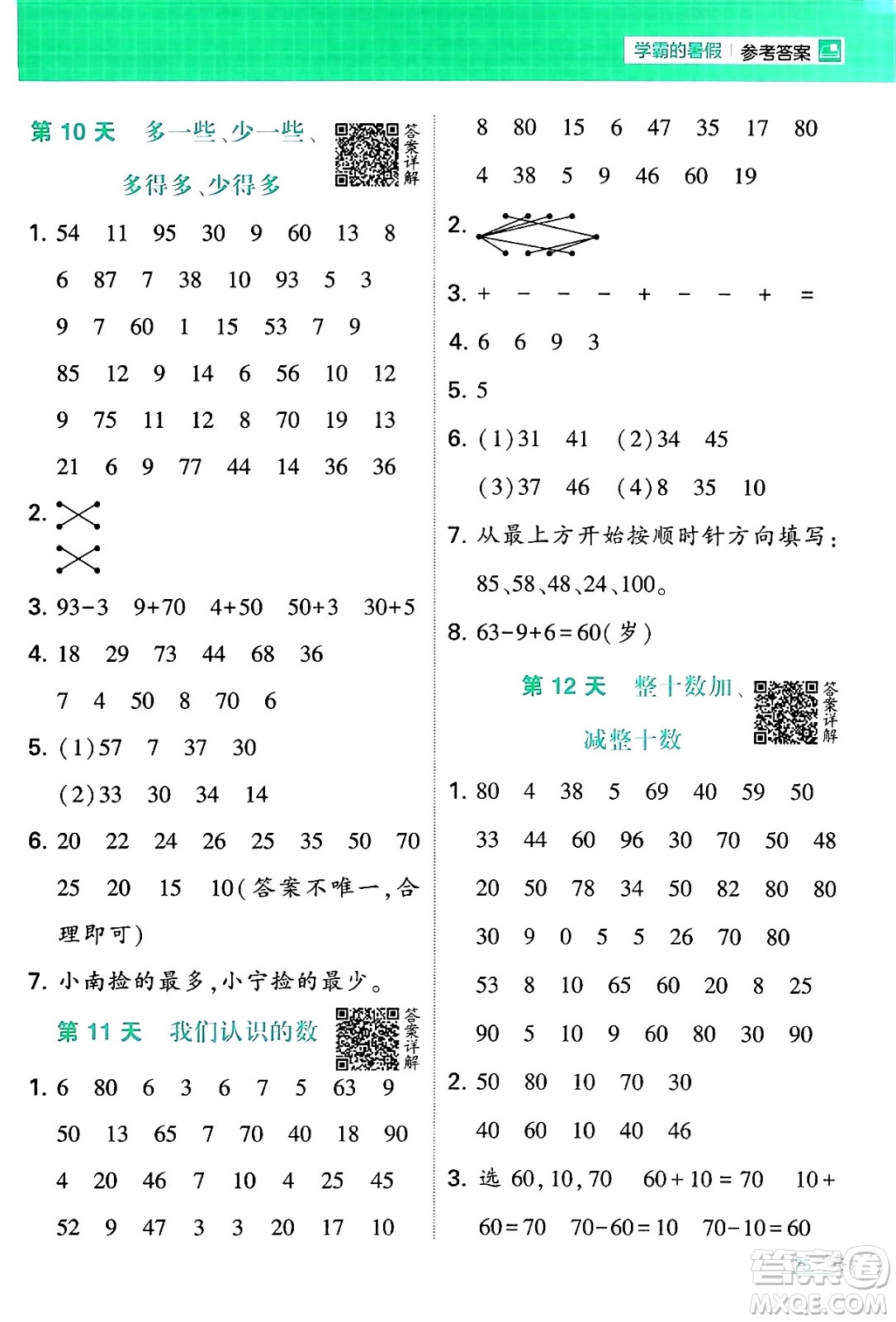 寧夏人民教育出版社2024年春經(jīng)綸學(xué)霸學(xué)霸的暑假計(jì)算暑假大通關(guān)一升二年級(jí)數(shù)學(xué)蘇教版答案