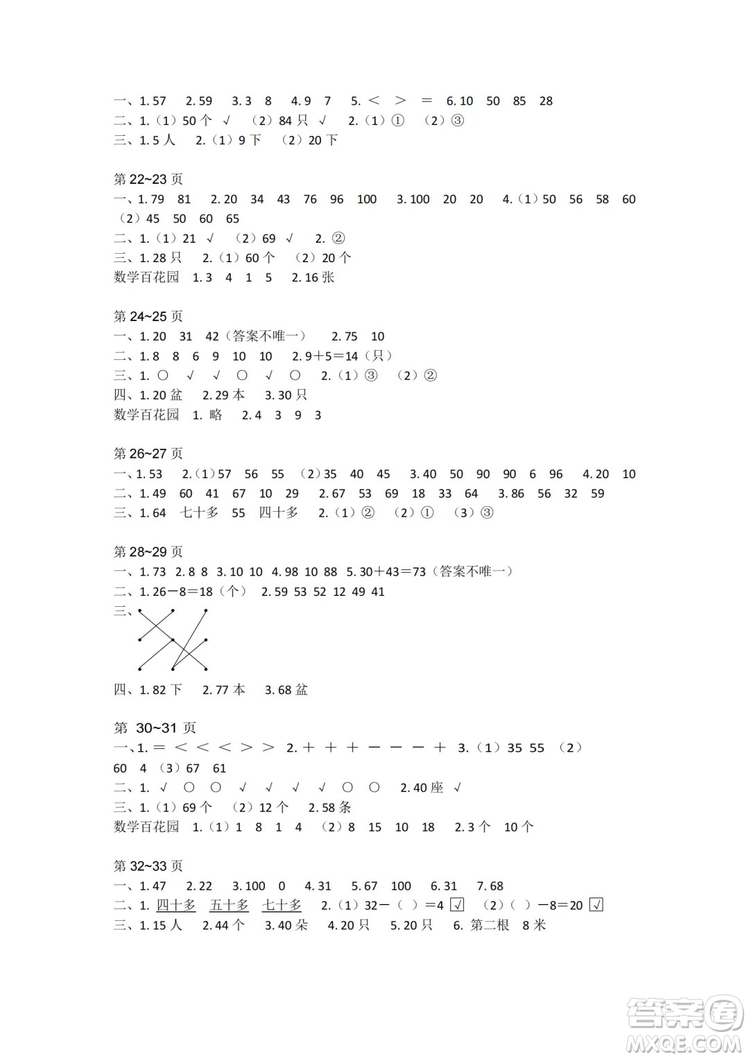 江蘇鳳凰教育出版社2024年春快樂暑假小學數(shù)學一年級數(shù)學蘇教版答案