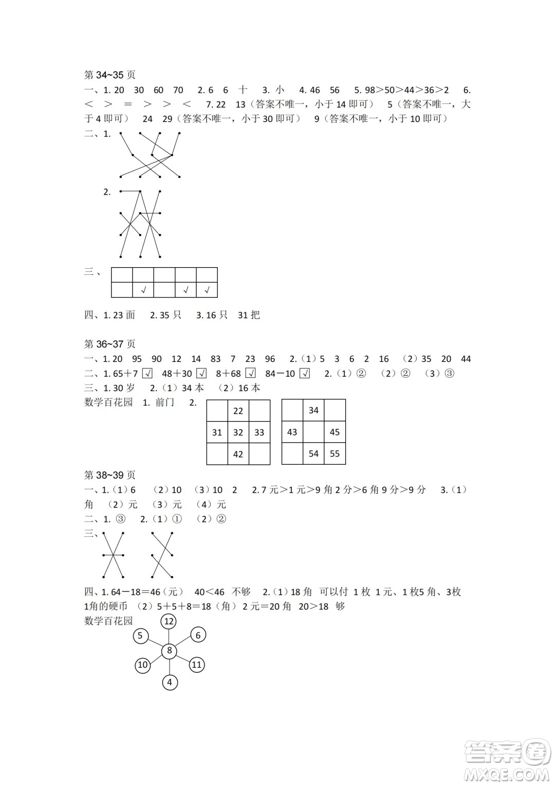 江蘇鳳凰教育出版社2024年春快樂暑假小學數(shù)學一年級數(shù)學蘇教版答案