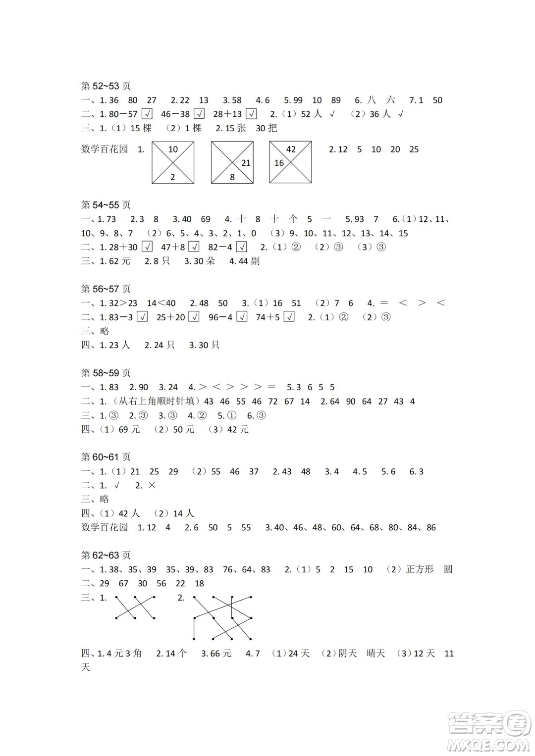 江蘇鳳凰教育出版社2024年春快樂暑假小學數(shù)學一年級數(shù)學蘇教版答案