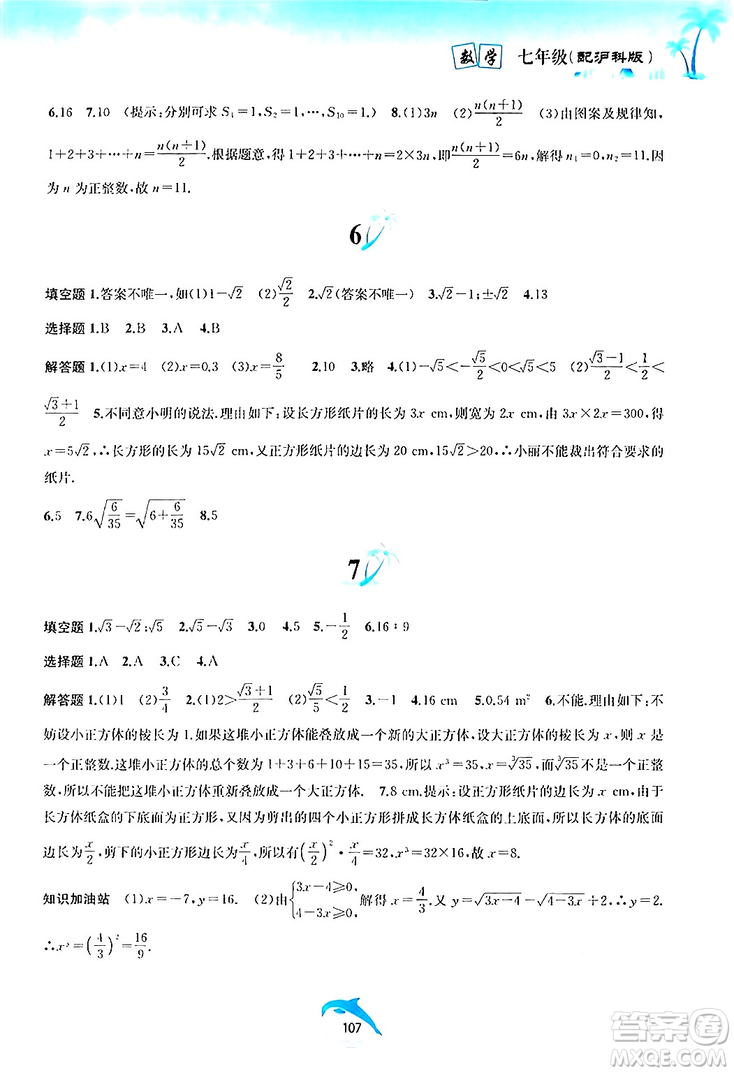 黃山書(shū)社2024年暑假作業(yè)七年級(jí)數(shù)學(xué)滬科版答案