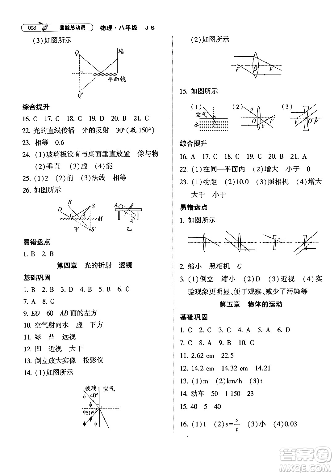 寧夏人民教育出版社2024年經(jīng)綸學典暑假總動員八年級物理江蘇國際版答案