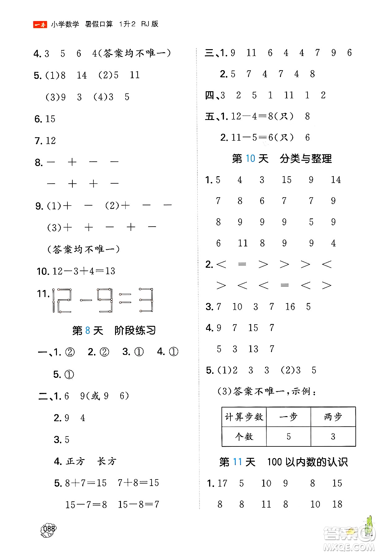 湖南教育出版社2024年一本暑假口算小學數學一升二年級數學人教版重慶專版答案