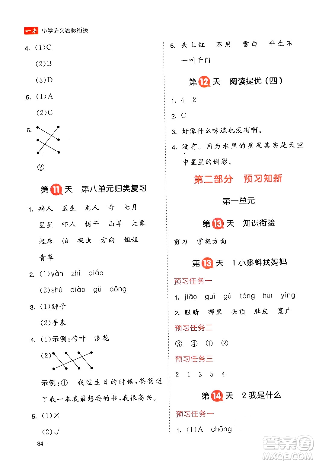 湖南教育出版社2024年一本暑假銜接1升2年級(jí)語(yǔ)文人教版福建專(zhuān)版答案