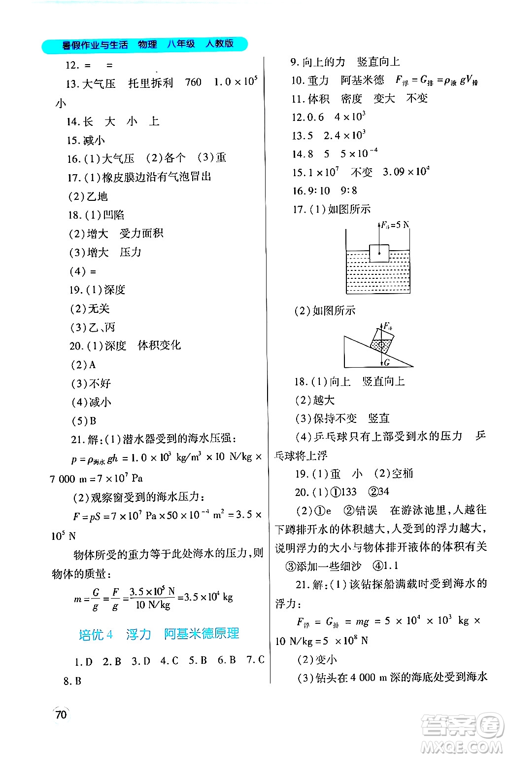 陜西師范大學(xué)出版總社有限公司2024年暑假作業(yè)與生活八年級物理人教版答案