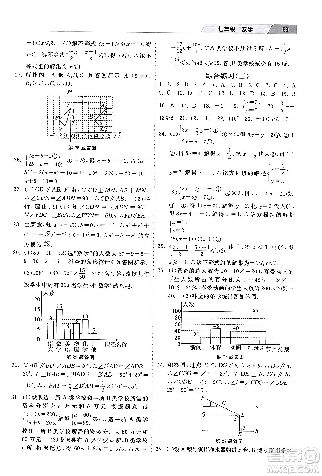 河北美術(shù)出版社2024年暑假生活七年級數(shù)學(xué)通用版答案