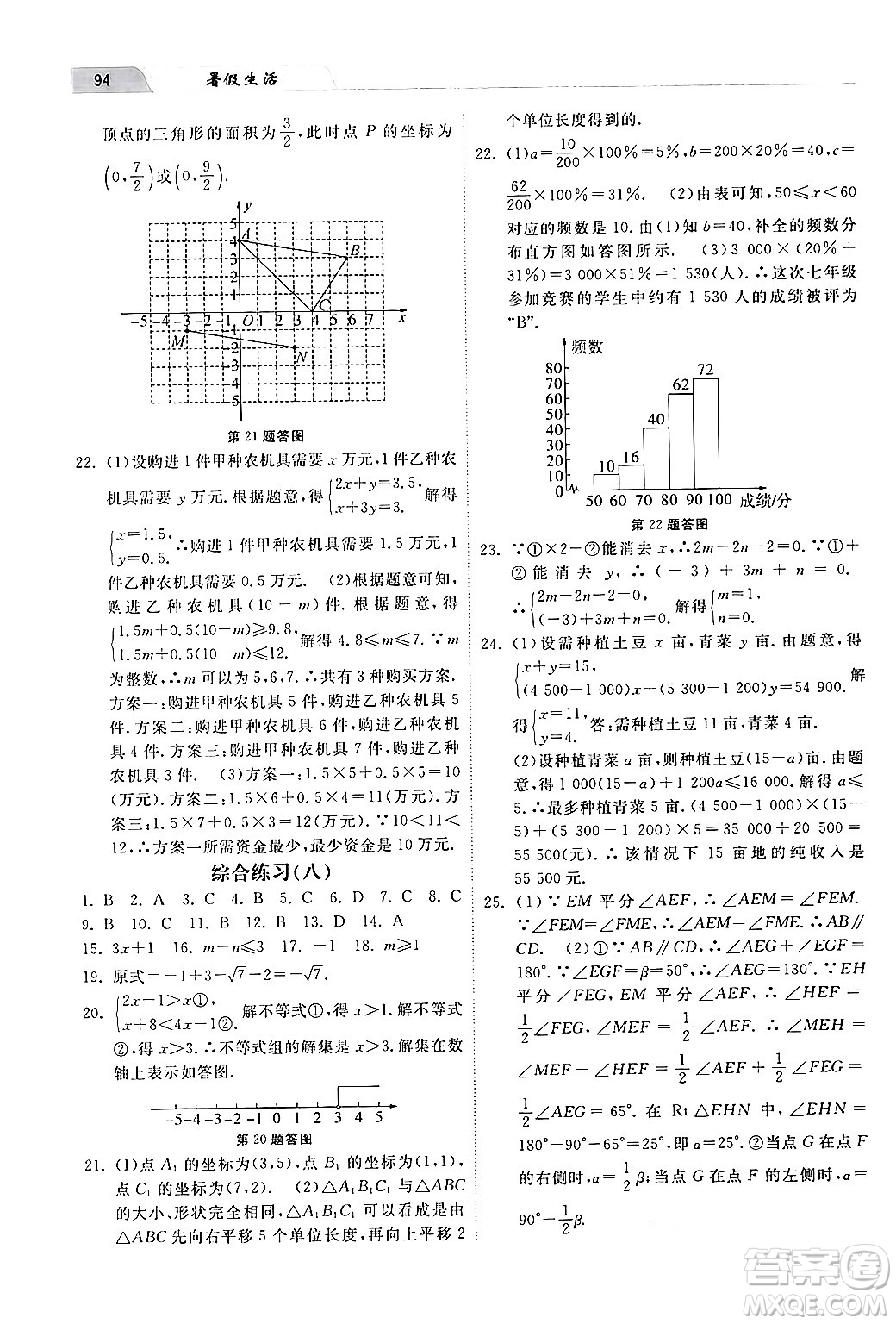 河北美術(shù)出版社2024年暑假生活七年級數(shù)學(xué)通用版答案