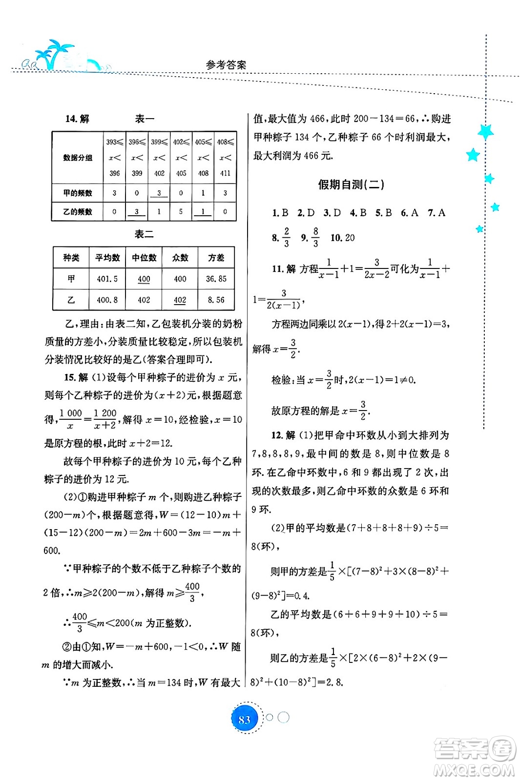 知識(shí)出版社2024年志鴻優(yōu)化系列叢書暑假作業(yè)八年級(jí)數(shù)學(xué)華師版答案