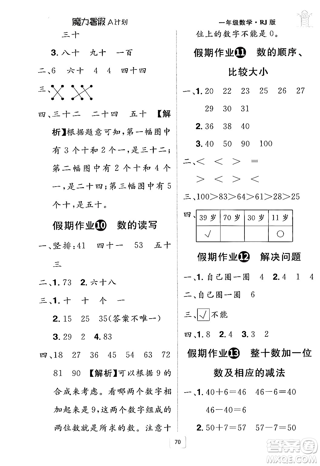 江西美術(shù)出版社2024年學(xué)海風(fēng)暴叢書(shū)魔力暑假A計(jì)劃一年級(jí)數(shù)學(xué)人教版答案