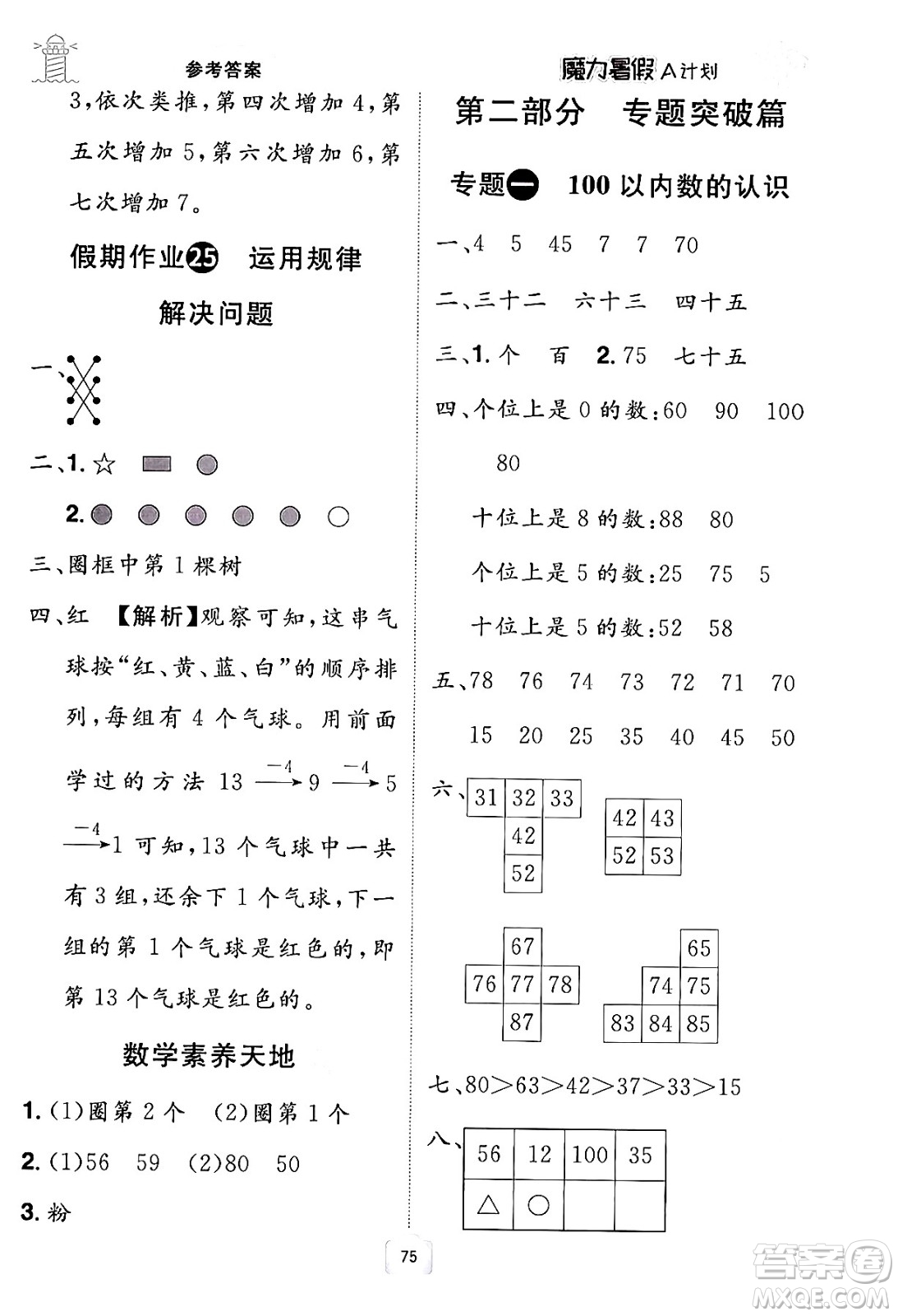 江西美術(shù)出版社2024年學(xué)海風(fēng)暴叢書(shū)魔力暑假A計(jì)劃一年級(jí)數(shù)學(xué)人教版答案