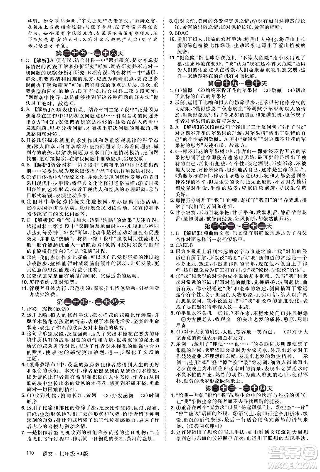 江西美術(shù)出版社2024年學(xué)海風(fēng)暴叢書魔力暑假A計(jì)劃七年級(jí)語(yǔ)文人教版答案