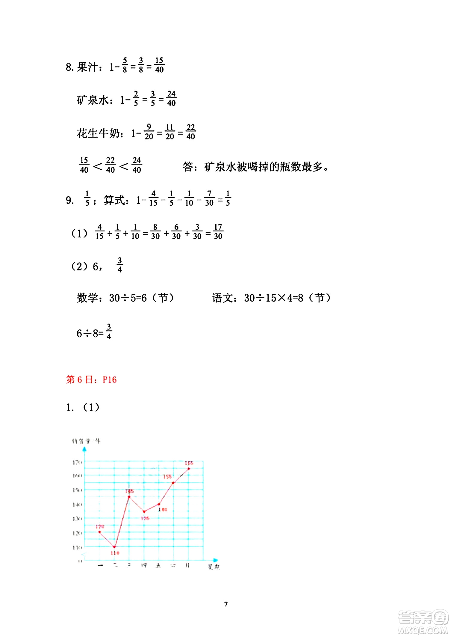 安徽少年兒童出版社2024年暑假作業(yè)五年級(jí)數(shù)學(xué)人教版答案