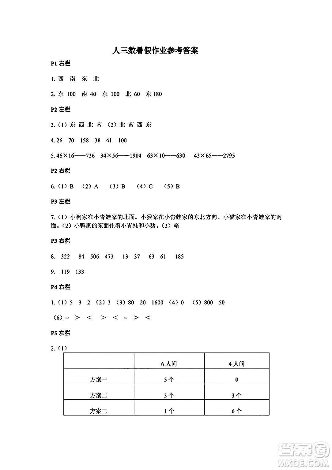 安徽少年兒童出版社2024年暑假作業(yè)三年級(jí)數(shù)學(xué)人教版答案