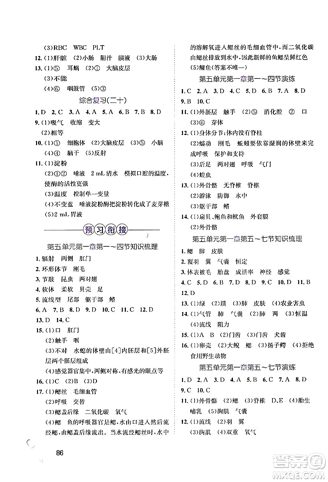 河北少年兒童出版社2024年桂壯紅皮書暑假天地七年級生物通用版答案