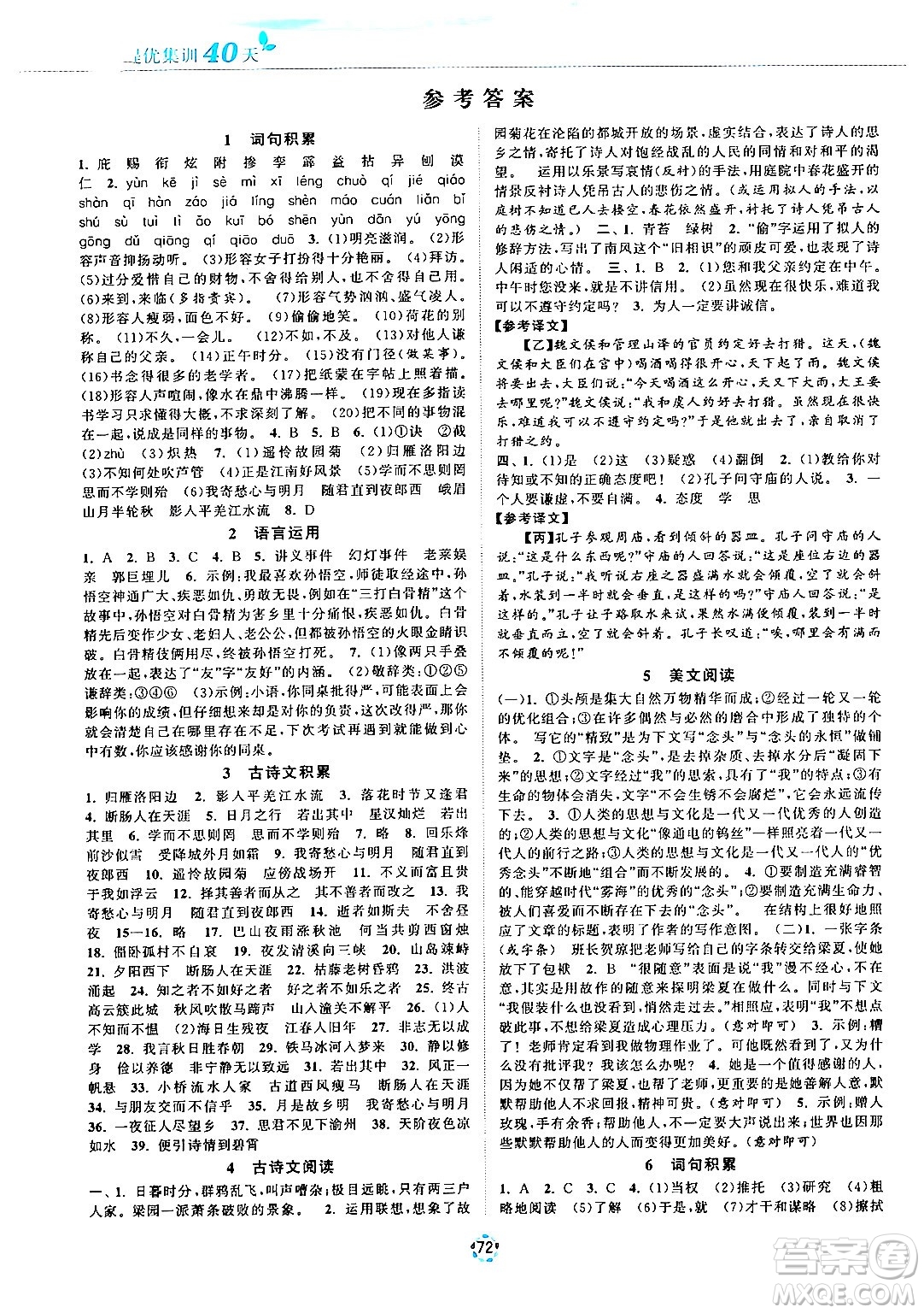 蘇州大學(xué)出版社2024年暑假提優(yōu)系列暑假提優(yōu)集訓(xùn)40天七年級語文通用版答案