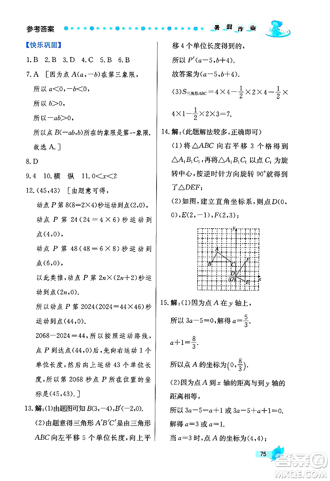 陜西人民出版社2024年實驗教材新學案暑假作業(yè)七年級數(shù)學通用版答案