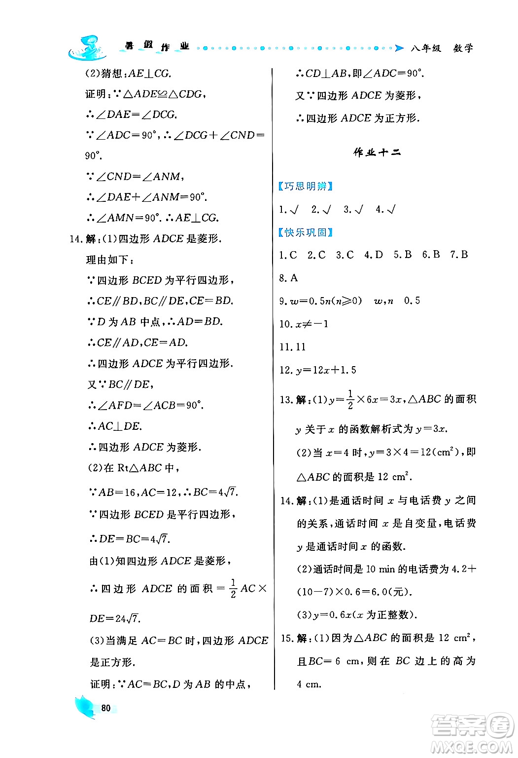 陜西人民出版社2024年實驗教材新學(xué)案暑假作業(yè)八年級數(shù)學(xué)通用版答案