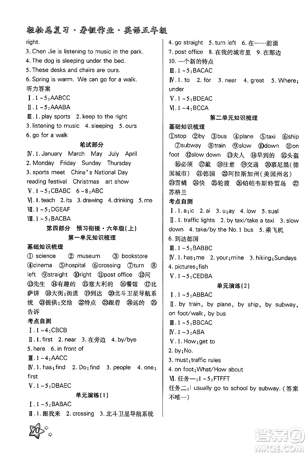 河北科學(xué)技術(shù)出版社2024年輕松總復(fù)習(xí)暑假作業(yè)五年級(jí)英語(yǔ)人教PEP版答案