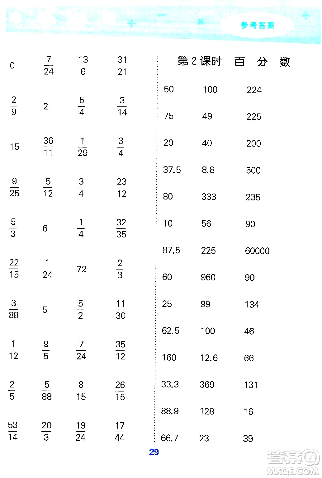 地質(zhì)出版社2024年秋小兒郎小學(xué)口算大通關(guān)六年級(jí)數(shù)學(xué)上冊(cè)北師大版答案