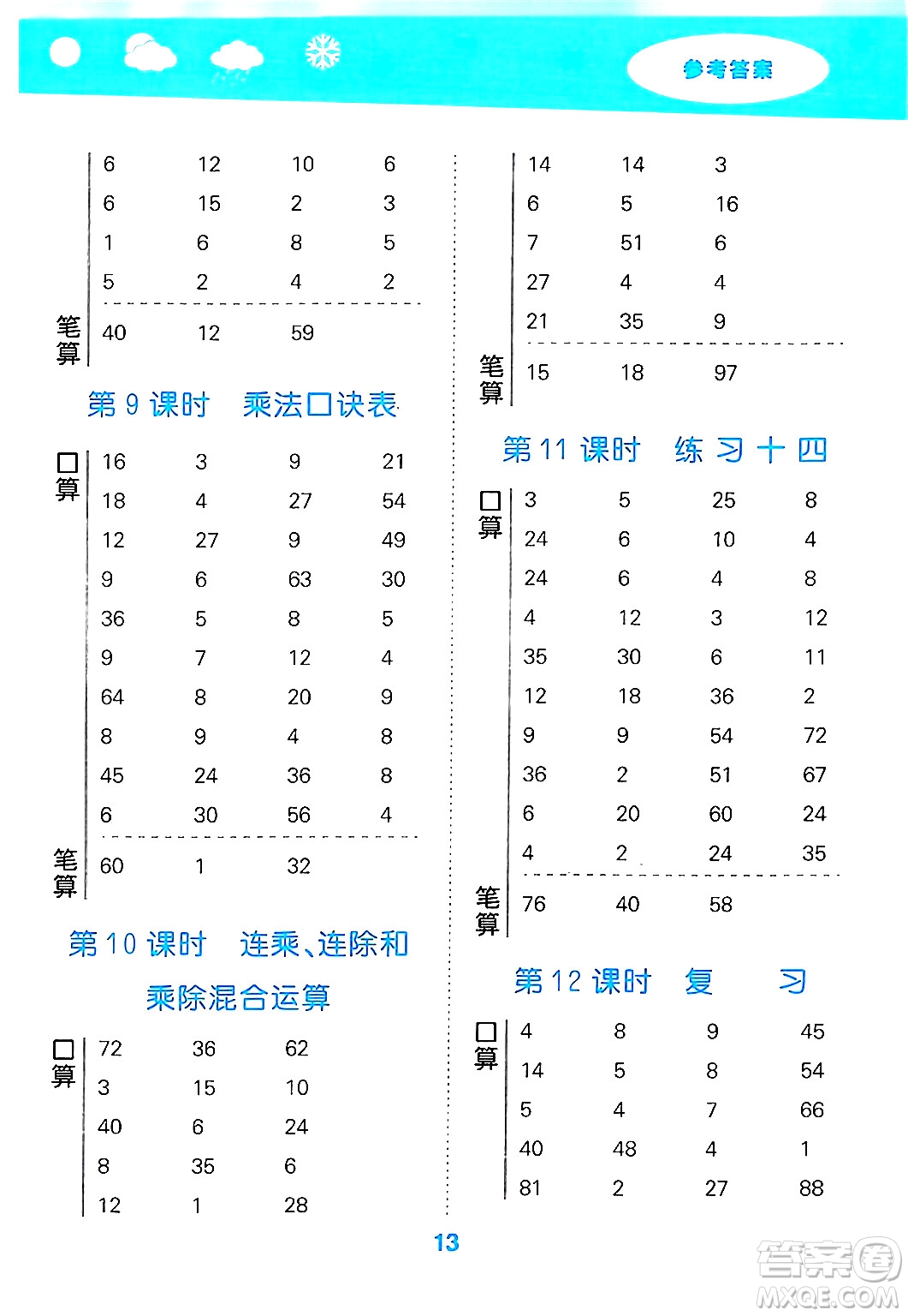 地質(zhì)出版社2024年秋小兒郎小學(xué)口算大通關(guān)二年級(jí)數(shù)學(xué)上冊(cè)蘇教版答案