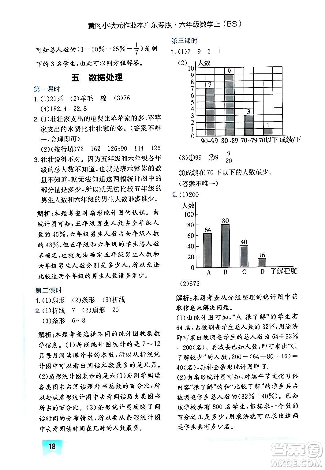 龍門書局2024年秋黃岡小狀元作業(yè)本六年級(jí)數(shù)學(xué)上冊(cè)北師大版廣東專版答案