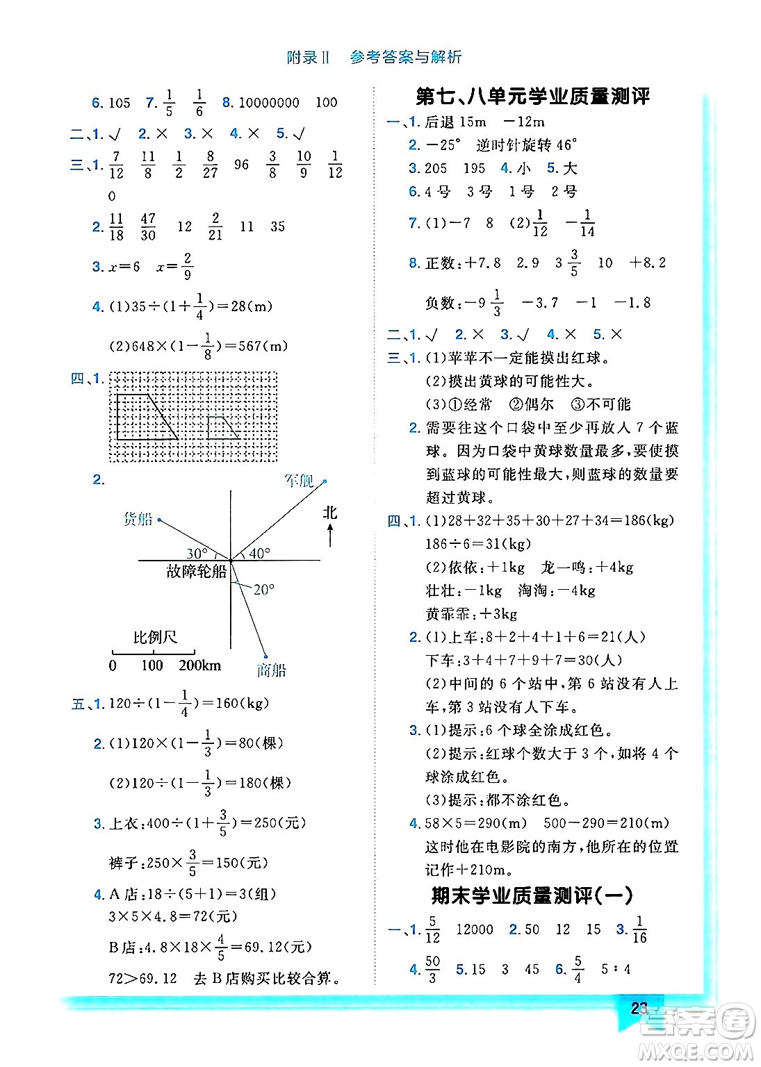 龍門(mén)書(shū)局2024年秋黃岡小狀元作業(yè)本六年級(jí)數(shù)學(xué)上冊(cè)西師版答案