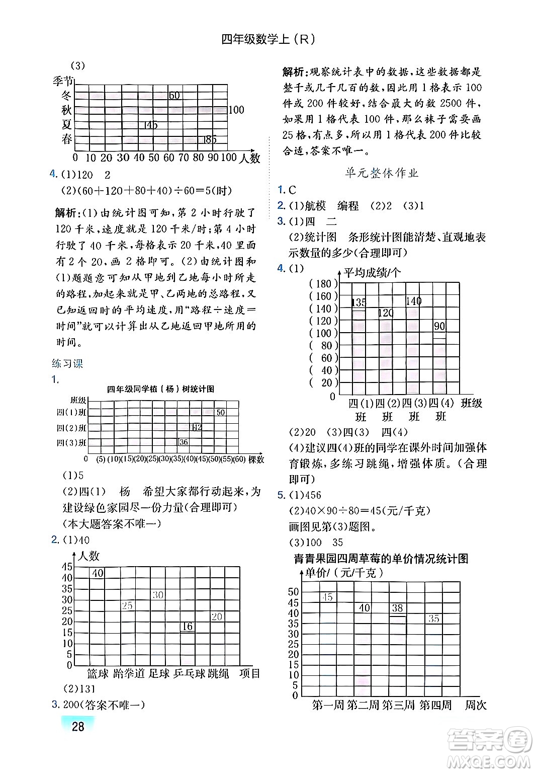 龍門書局2024年秋黃岡小狀元作業(yè)本四年級數(shù)學上冊人教版答案