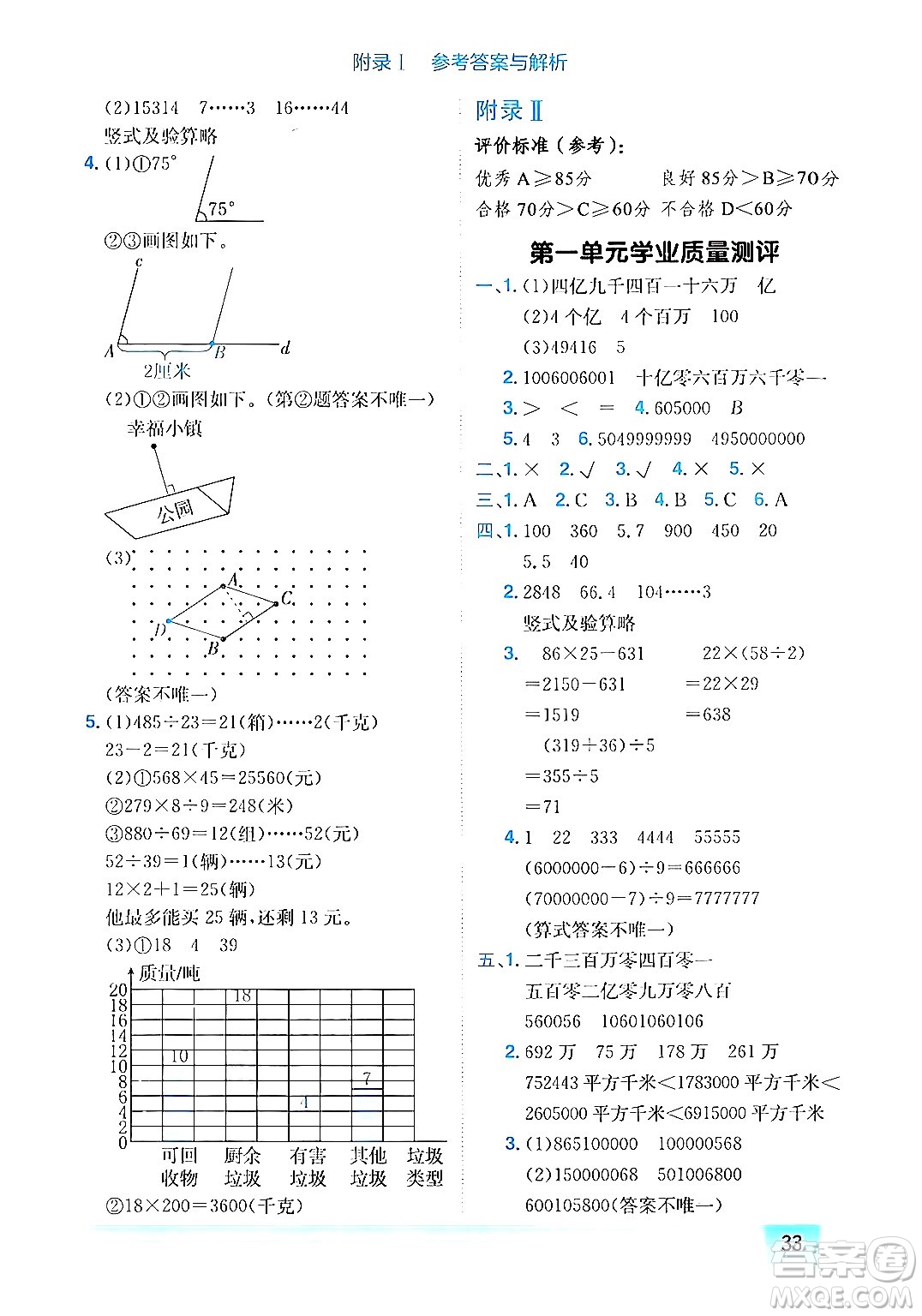 龍門書局2024年秋黃岡小狀元作業(yè)本四年級數(shù)學上冊人教版答案