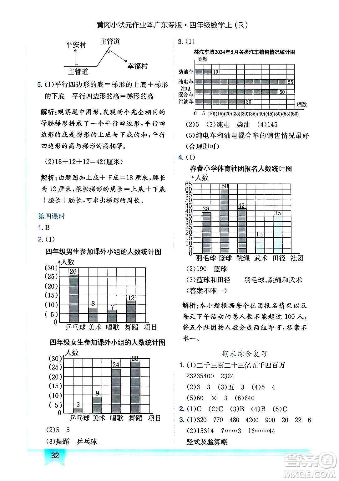 龍門書局2024年秋黃岡小狀元作業(yè)本四年級數(shù)學(xué)上冊人教版廣東專版答案