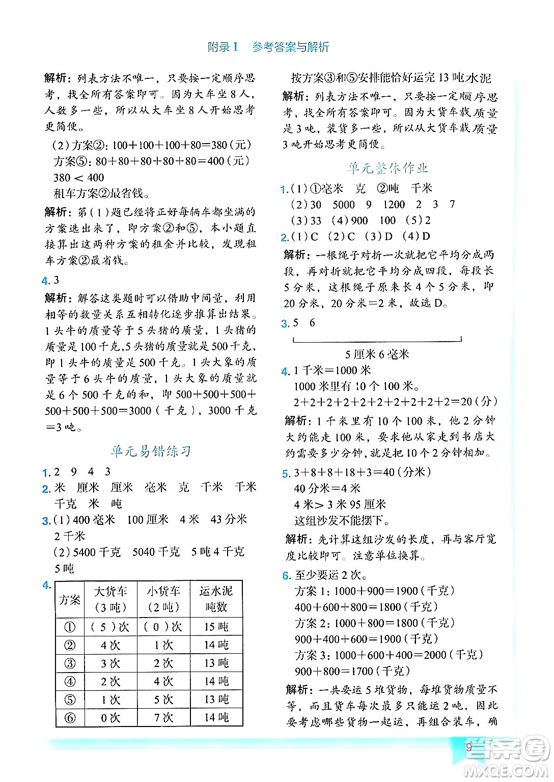 龍門(mén)書(shū)局2024年秋黃岡小狀元作業(yè)本三年級(jí)數(shù)學(xué)上冊(cè)人教版答案