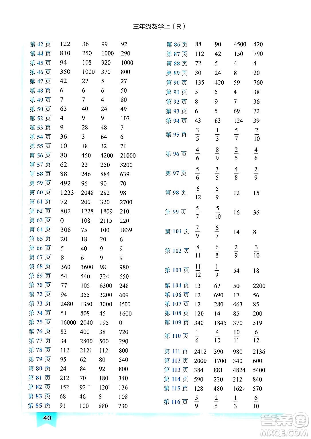 龍門(mén)書(shū)局2024年秋黃岡小狀元作業(yè)本三年級(jí)數(shù)學(xué)上冊(cè)人教版答案