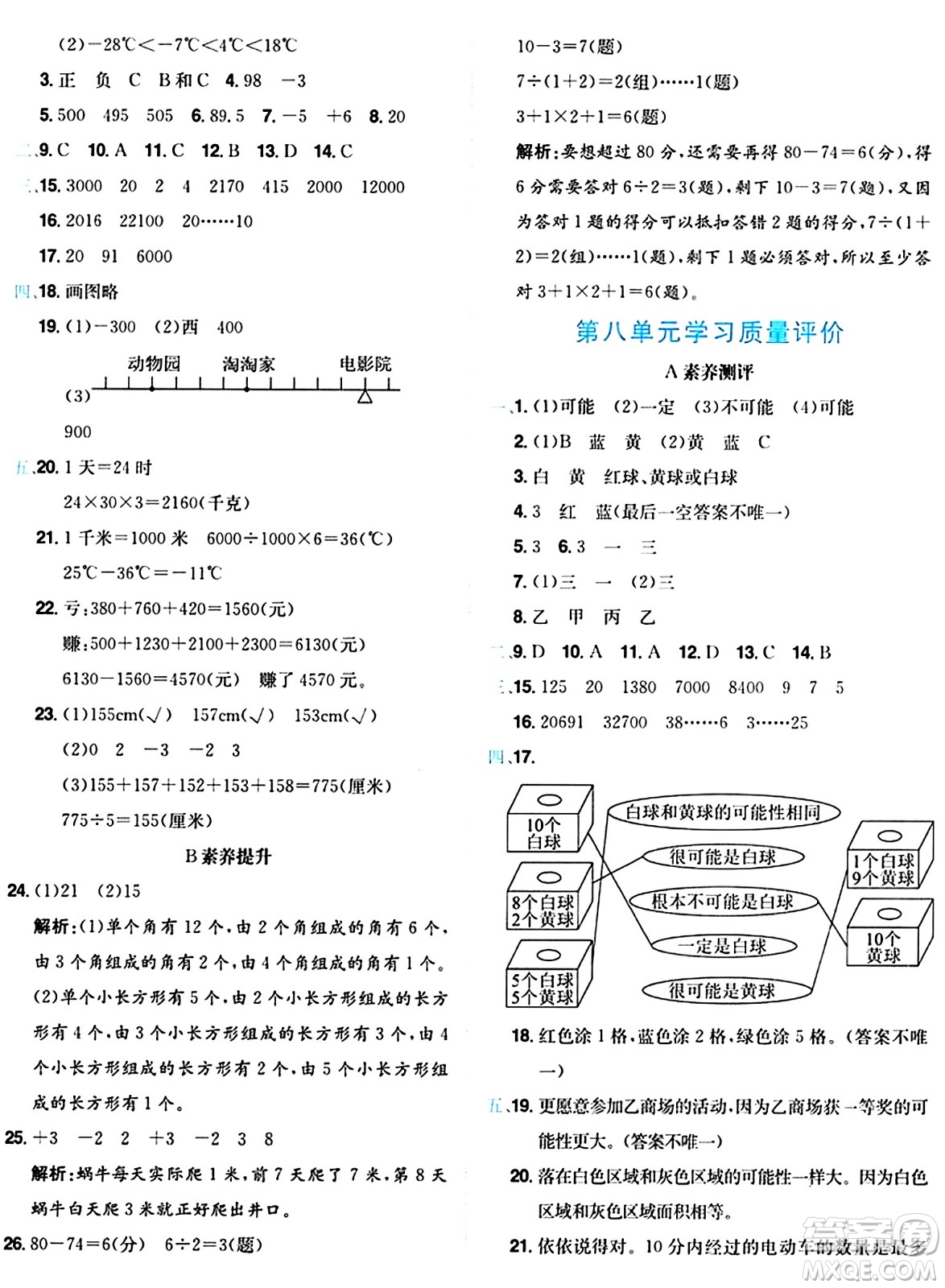 龍門書局2024年秋黃岡小狀元達標卷四年級數(shù)學(xué)上冊北師大版答案