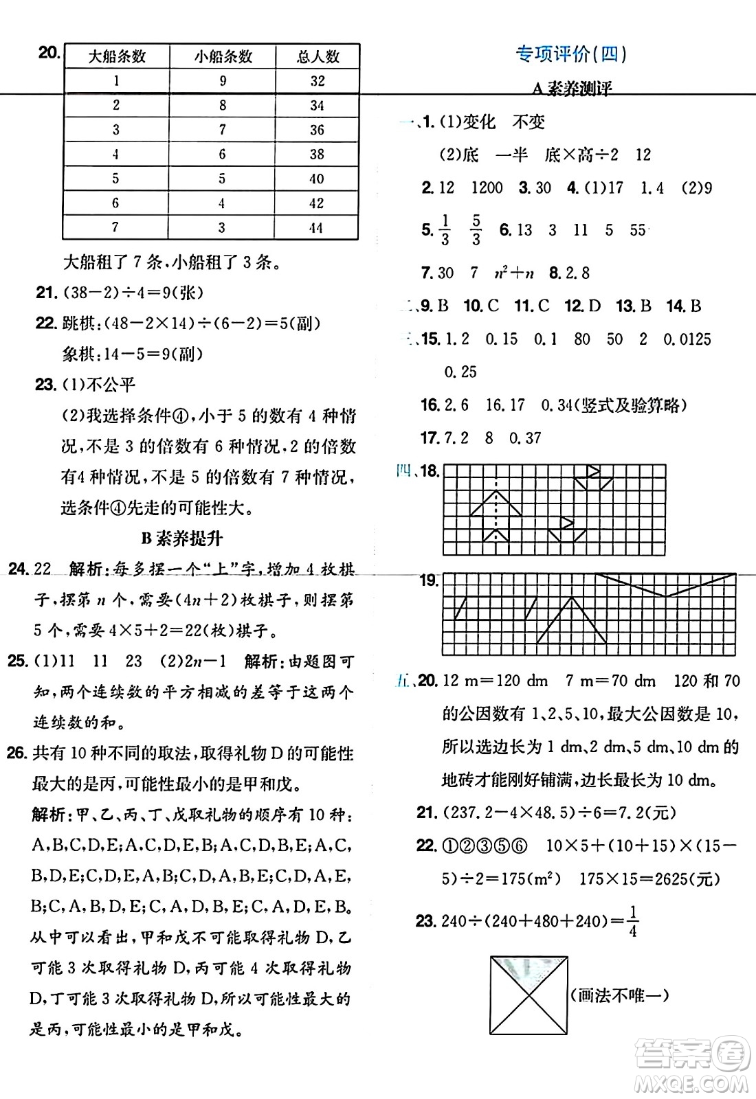 龍門書局2024年秋黃岡小狀元達(dá)標(biāo)卷五年級(jí)數(shù)學(xué)上冊(cè)北師大版答案