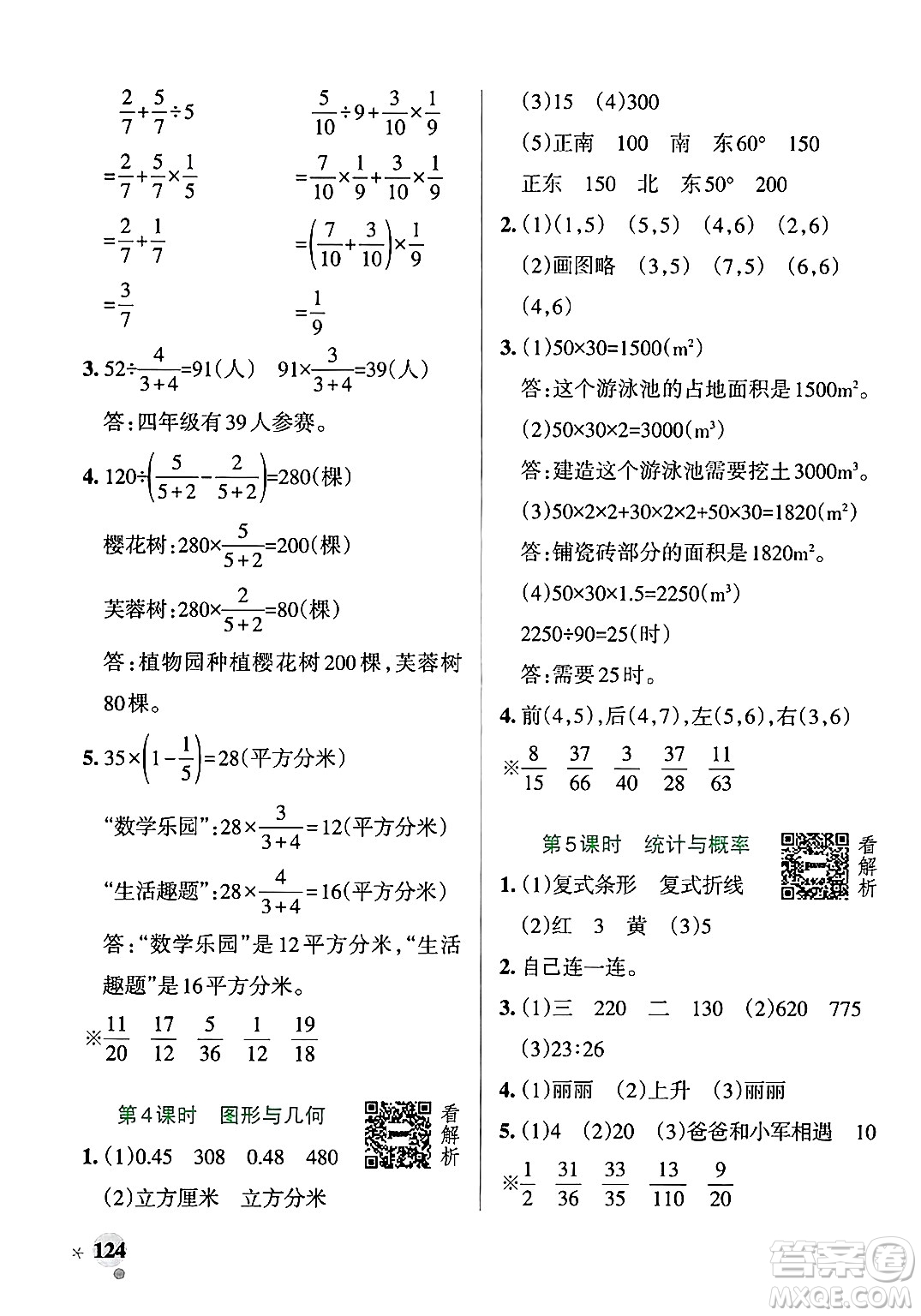 遼寧教育出版社2024年秋PASS小學(xué)學(xué)霸作業(yè)本五年級數(shù)學(xué)上冊青島版五四制答案