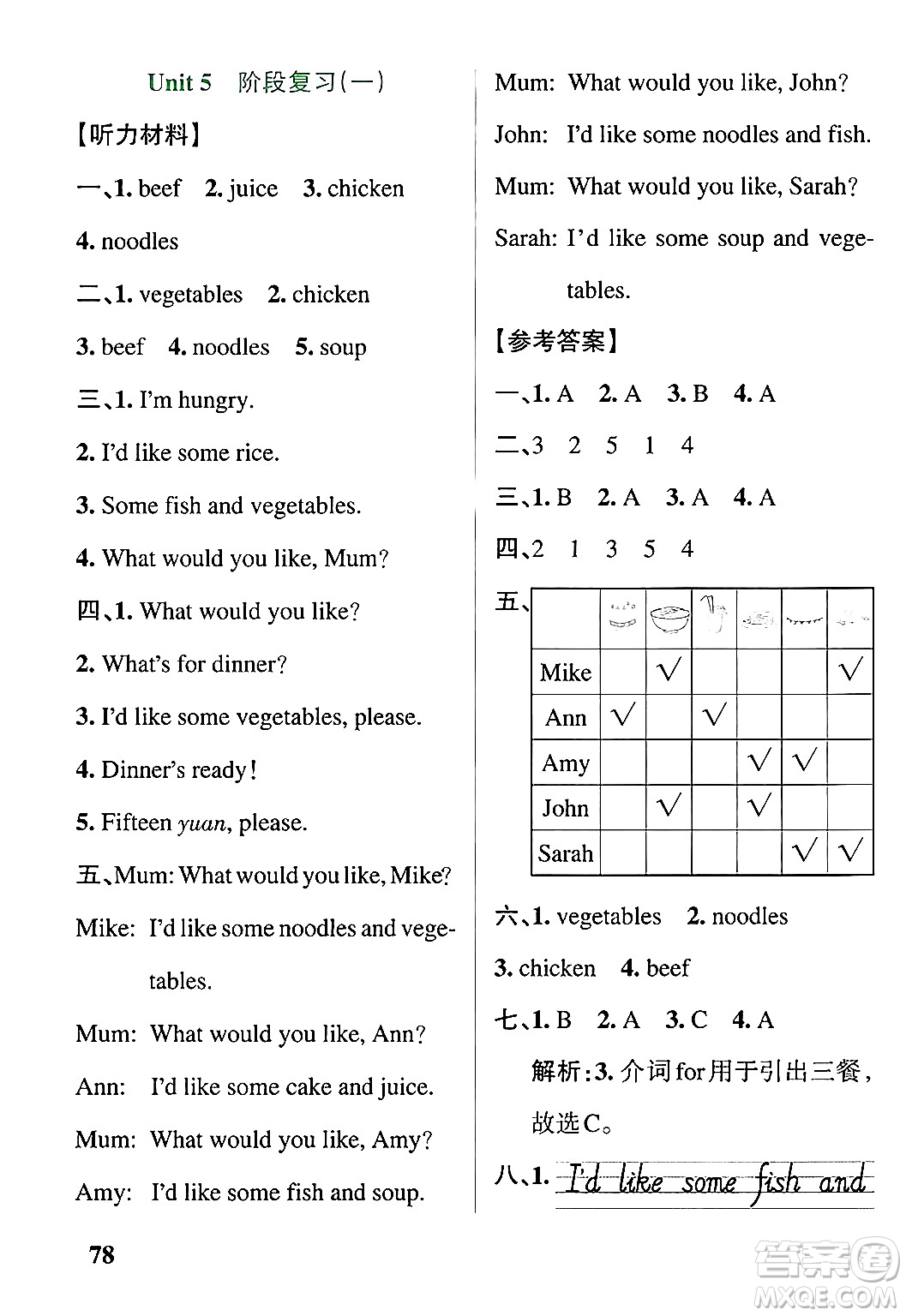 遼寧教育出版社2024年秋PASS小學(xué)學(xué)霸作業(yè)本四年級(jí)英語(yǔ)上冊(cè)人教版河南專版答案