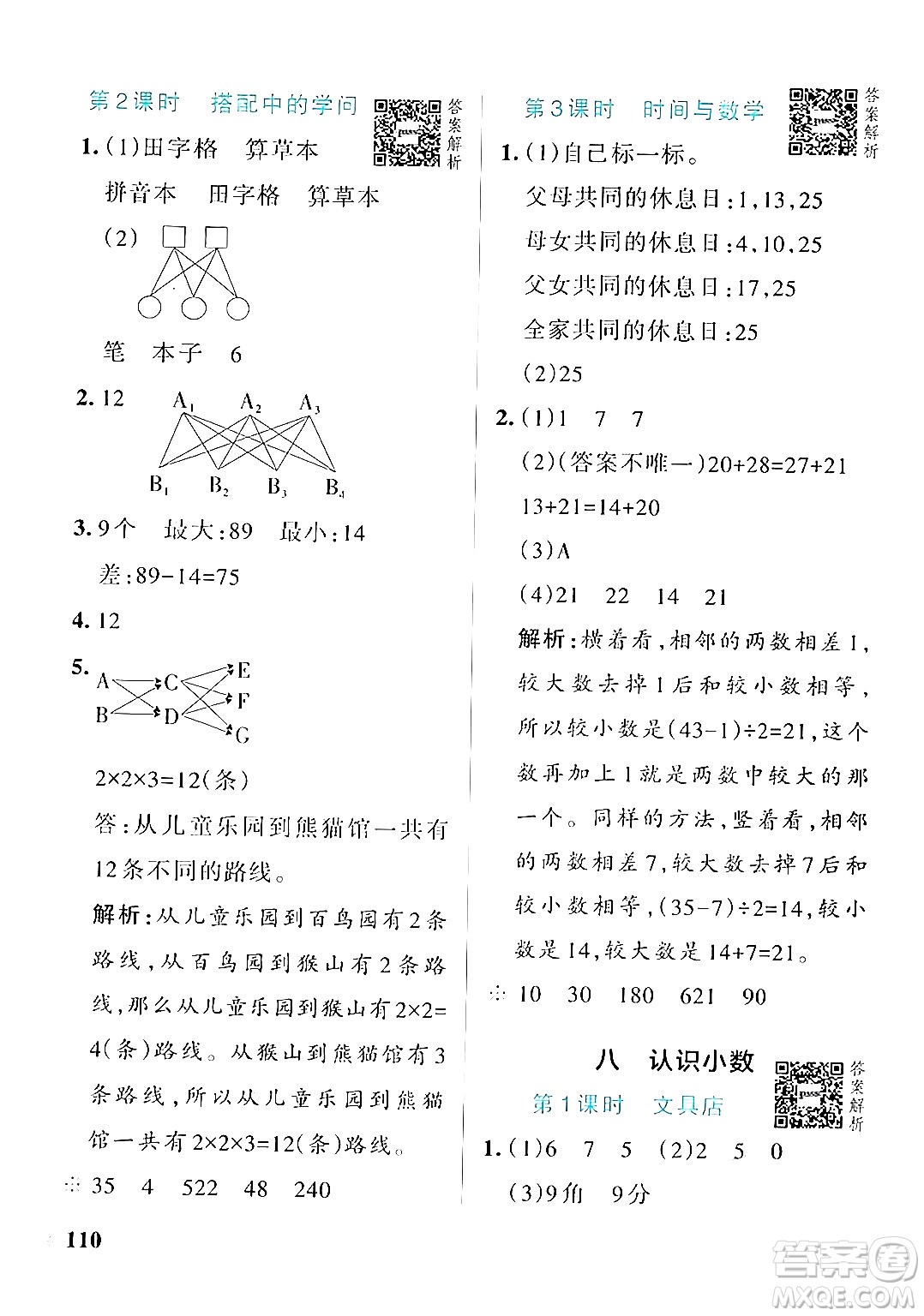 遼寧教育出版社2024年秋PASS小學(xué)學(xué)霸作業(yè)本三年級(jí)數(shù)學(xué)上冊(cè)北師大版答案