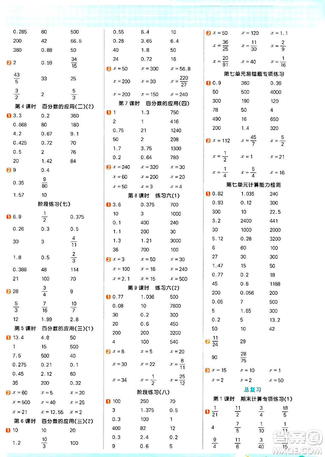 江西教育出版社2024年秋陽(yáng)光同學(xué)計(jì)算小達(dá)人六年級(jí)數(shù)學(xué)上冊(cè)北師大版答案