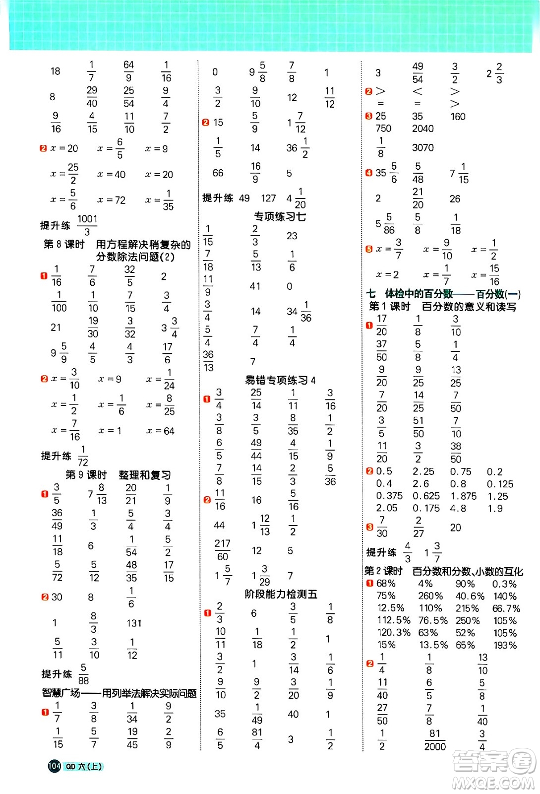 江西教育出版社2024年秋陽光同學(xué)計算小達(dá)人六年級數(shù)學(xué)上冊青島版答案