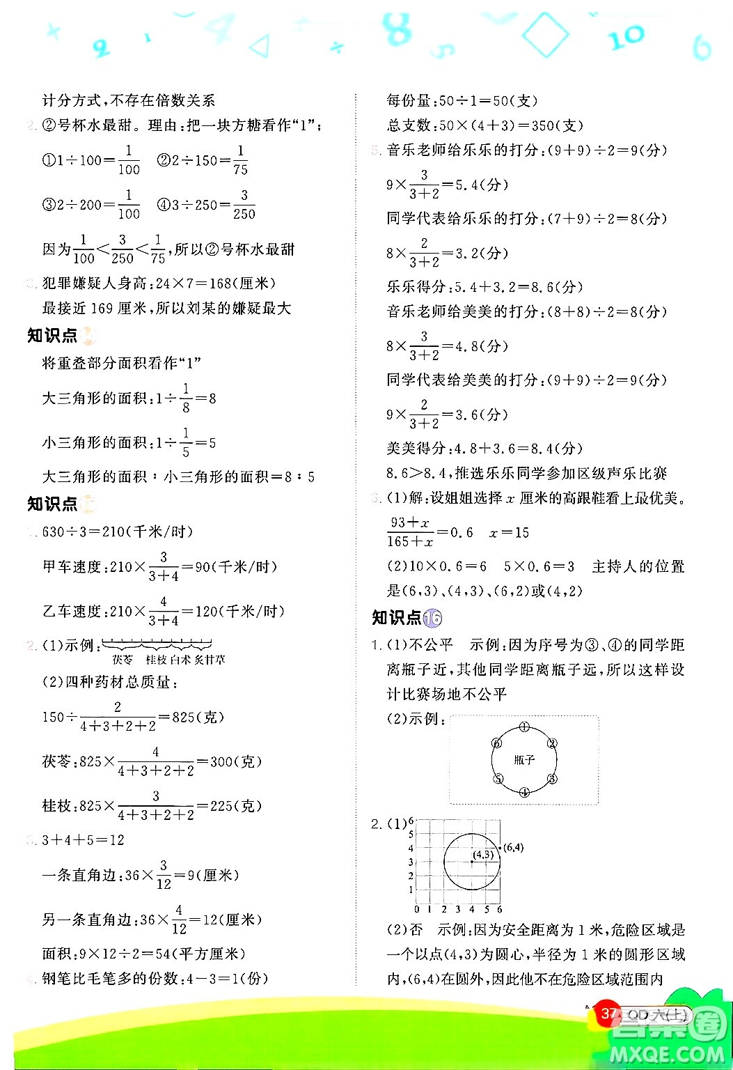 江西教育出版社2024年秋陽光同學(xué)計算小達(dá)人六年級數(shù)學(xué)上冊青島版答案