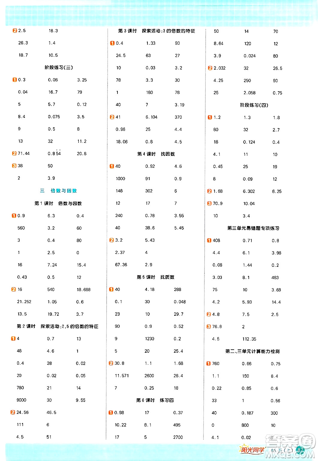 江西教育出版社2024年秋陽(yáng)光同學(xué)計(jì)算小達(dá)人五年級(jí)數(shù)學(xué)上冊(cè)北師大版答案