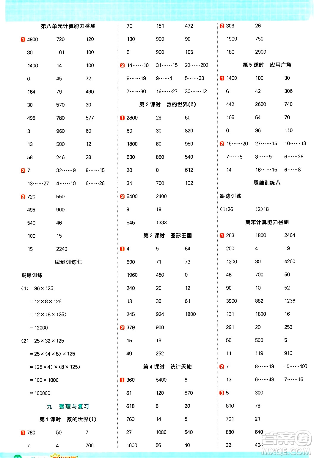 江西教育出版社2024年秋陽(yáng)光同學(xué)計(jì)算小達(dá)人四年級(jí)數(shù)學(xué)上冊(cè)蘇教版答案