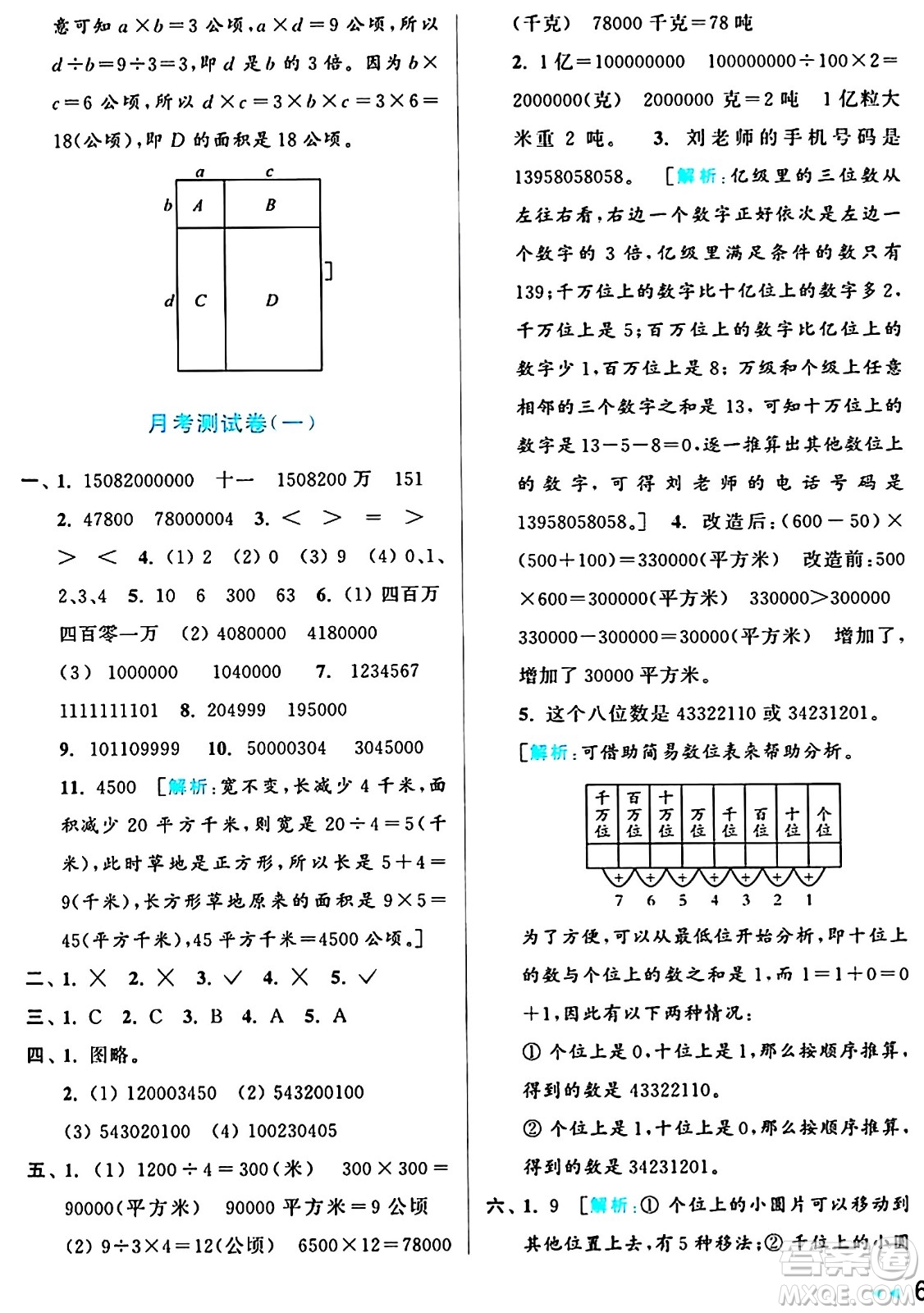 北京教育出版社2024年秋亮點(diǎn)給力大試卷四年級(jí)數(shù)學(xué)上冊(cè)人教版答案