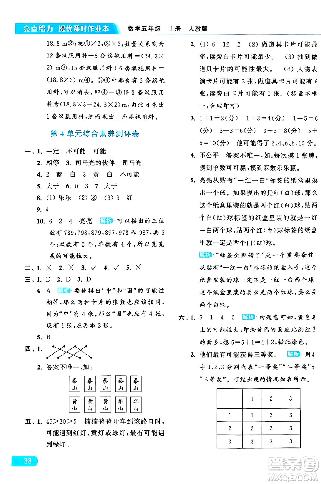 北京教育出版社2024年秋亮點(diǎn)給力提優(yōu)課時(shí)作業(yè)本五年級(jí)數(shù)學(xué)上冊(cè)人教版答案