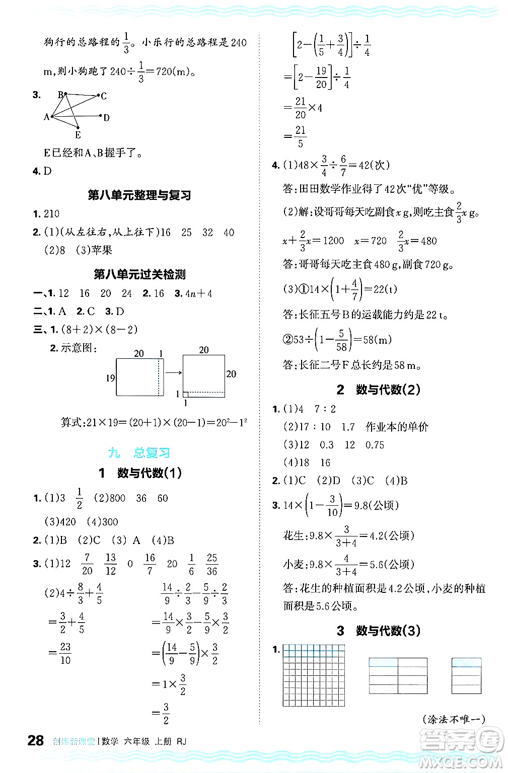 江西人民出版社2024年秋王朝霞創(chuàng)維新課堂六年級數(shù)學(xué)上冊人教版答案