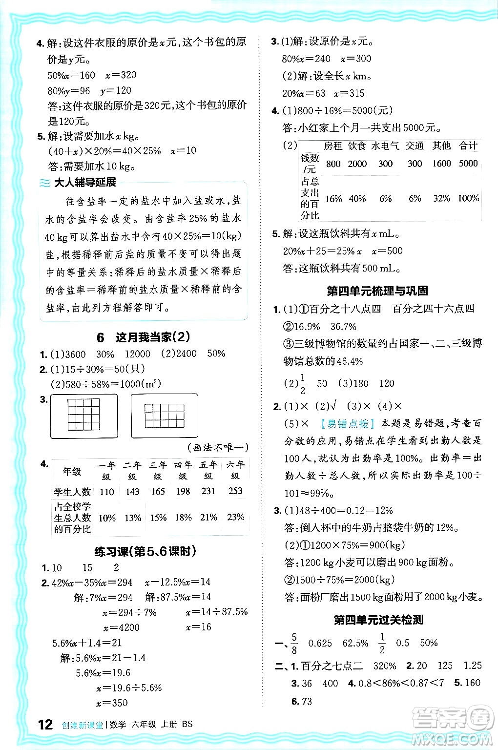 江西人民出版社2024年秋王朝霞創(chuàng)維新課堂六年級數(shù)學(xué)上冊北師大版答案