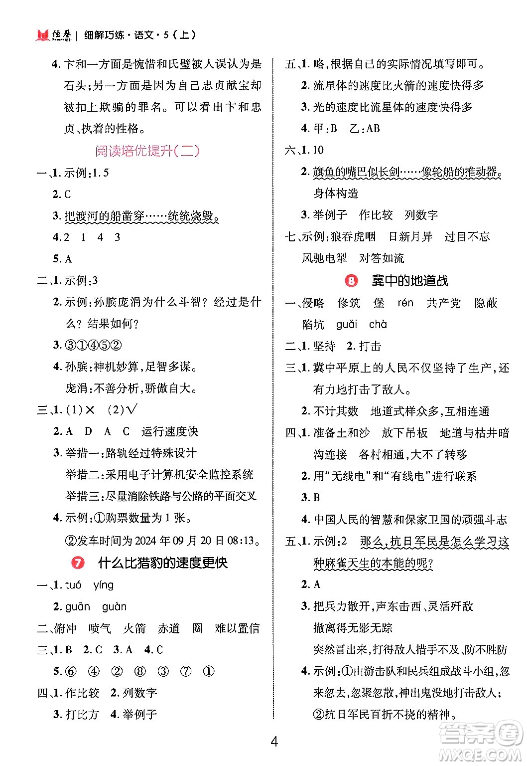 延邊大學(xué)出版社2024年秋細(xì)解巧練五年級(jí)語文上冊(cè)部編版答案